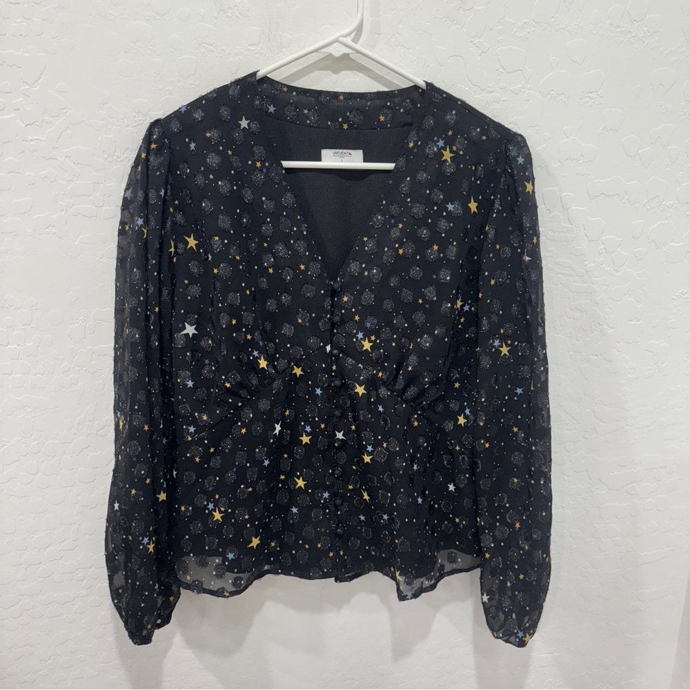 UNTUCKit Celestial Star Blouse Womens  Large Black Metallic Witchy Whimsigoth